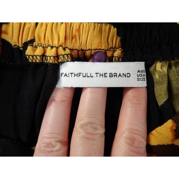 Faithfull The Brand Sz 6 Wrap Pants Black Orange Floral Palazzo Front Slits Pull - Picture 2 of 16